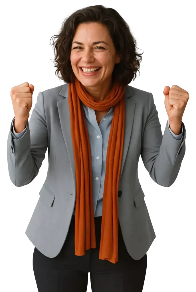 Woman rejoicing that she has found the mindful solution to performance anxiety